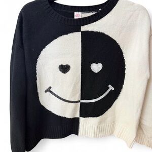 Justice Two-Tone Black and Cream Smiley Sweater